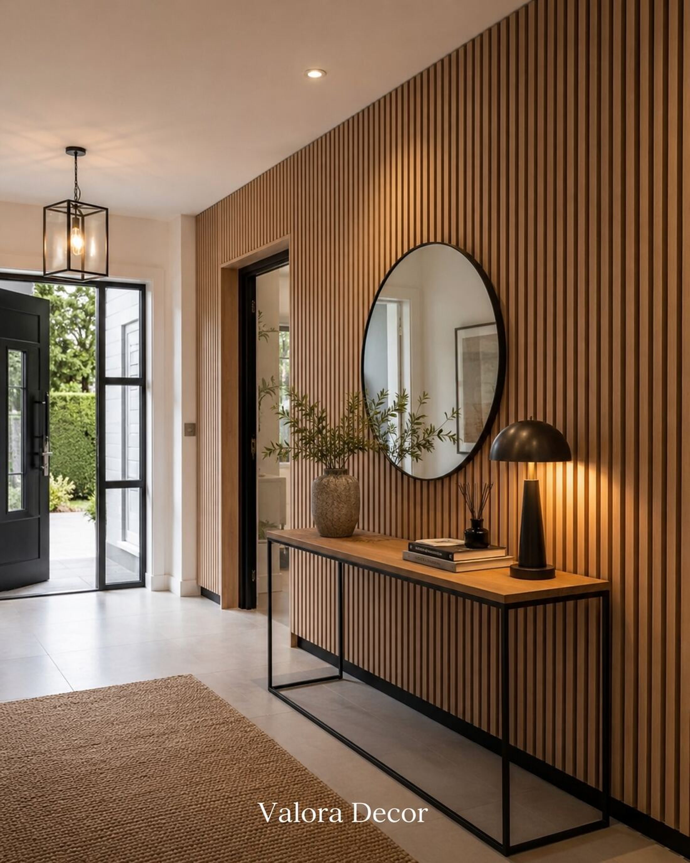 Light Oak Entry — Light Oak slat wall panels in a entry