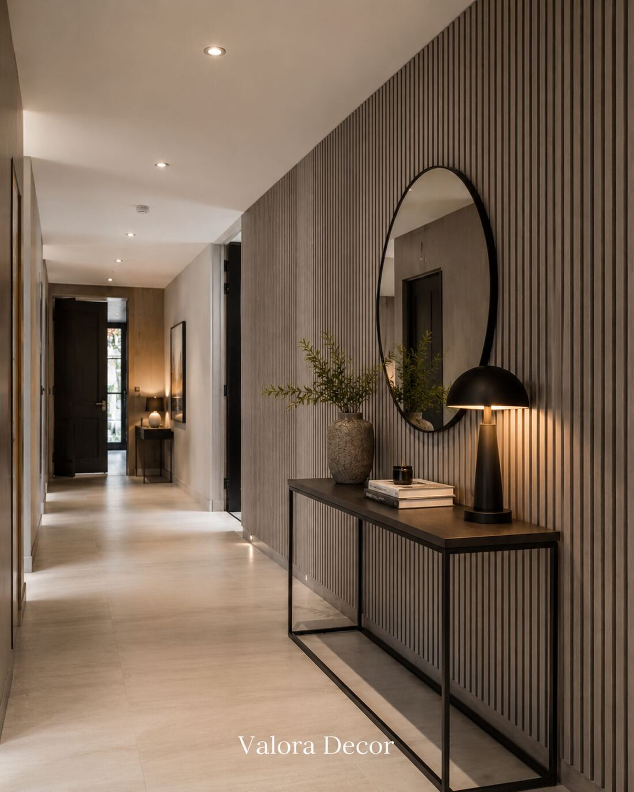 Grey Oak Hallway — Grey Oak slat wall panels in a hallway