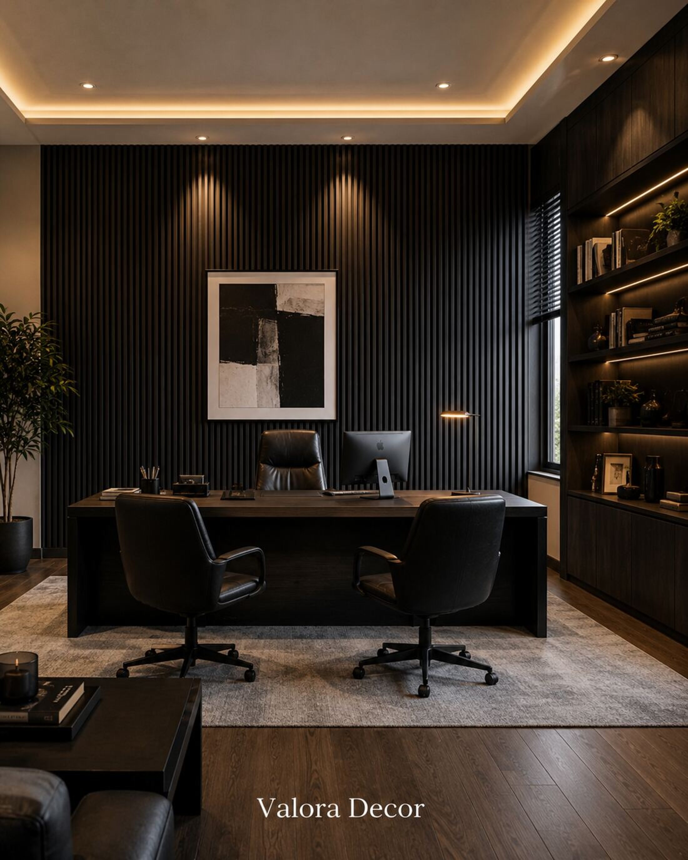 Executive Office — Walnut slat wall panels in a office