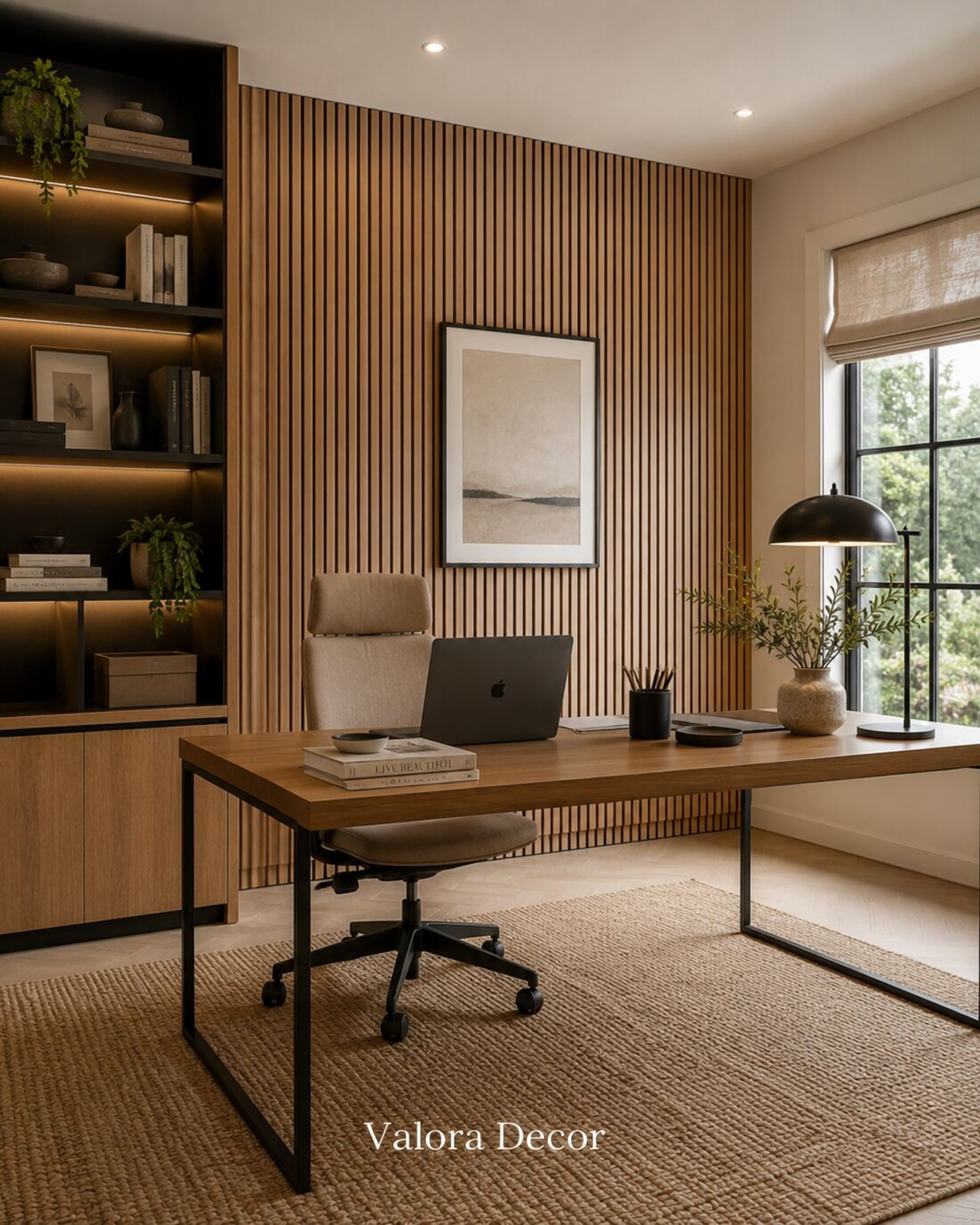Oak Home Office — Light Oak slat wall panels in a office