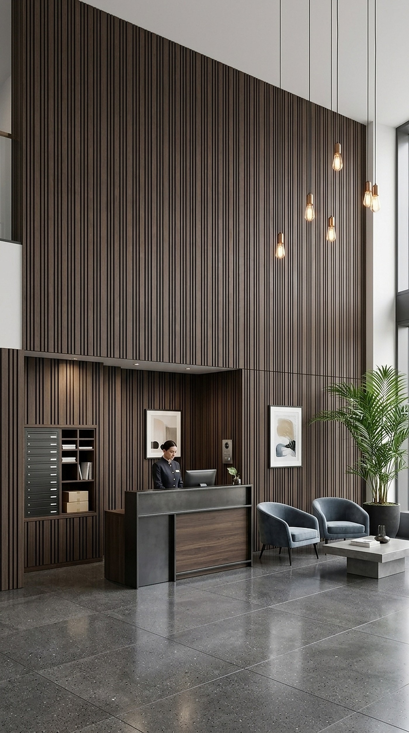 Walnut acoustic wood slat wall panel stocked in Alpharetta
