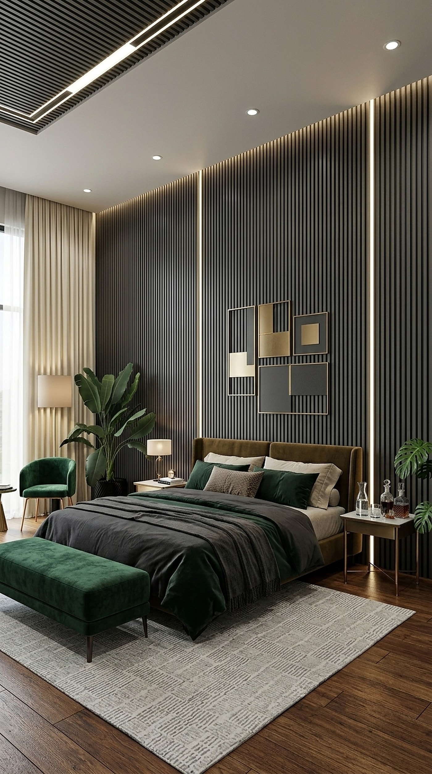 Warm COB LED reveal lighting behind a headboard wall